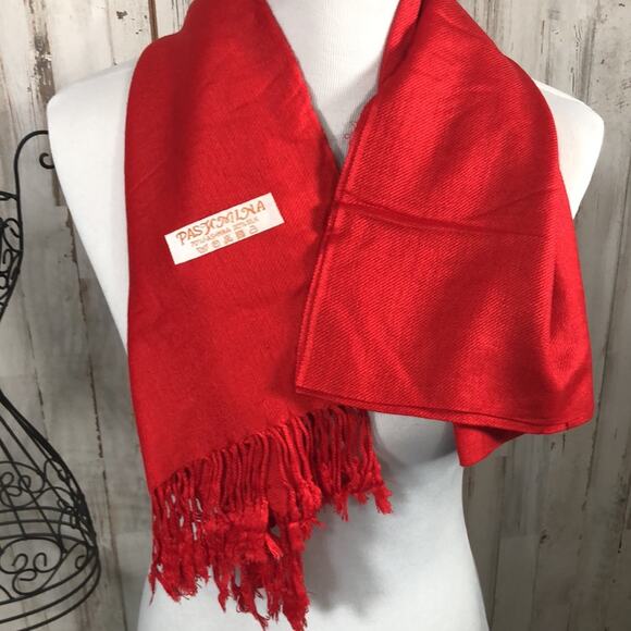 NWOT 100% Pashmina Scarves Red and Blue Set Of  2 - Picture 7 of 7